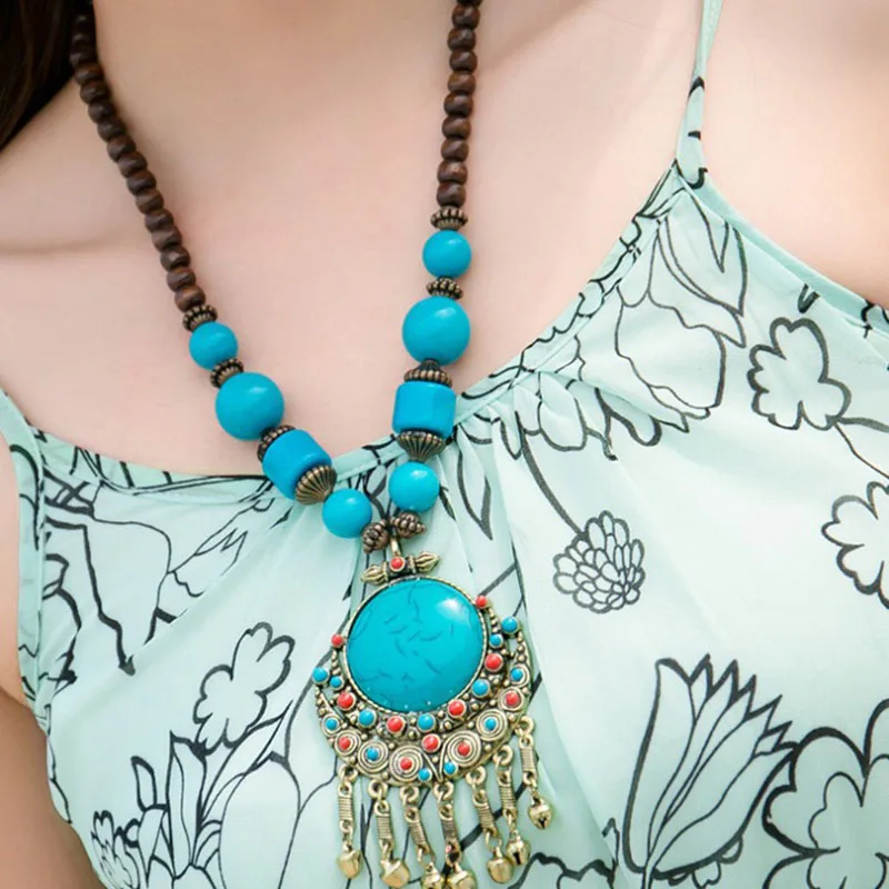 

European and American Retro Necklace Women's Bohemian Ethnic Wind Long Section Bell Sweater Chain Female Tibetan Jewelry
