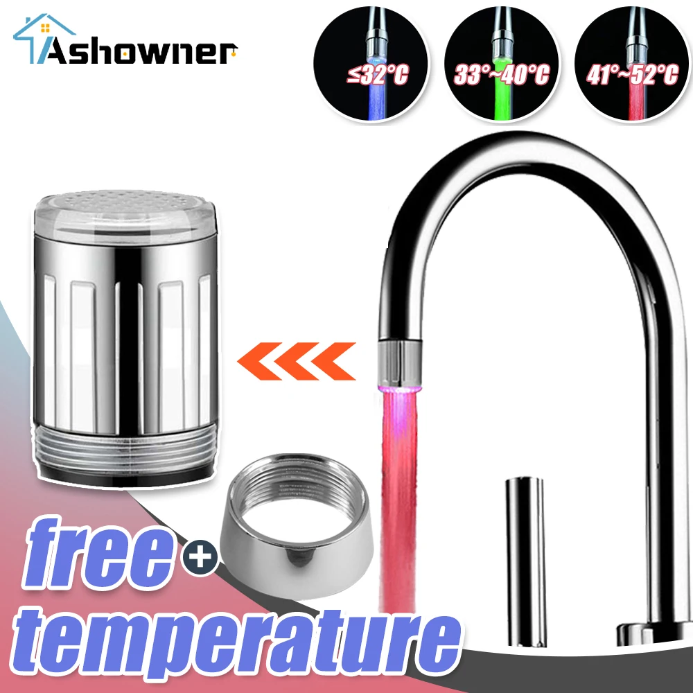 LED Water Faucet Stream Light Kitchen Bathroom Shower Tap Faucet Nozzle Head 7 Color Change Temperature Sensor Light Faucet Led