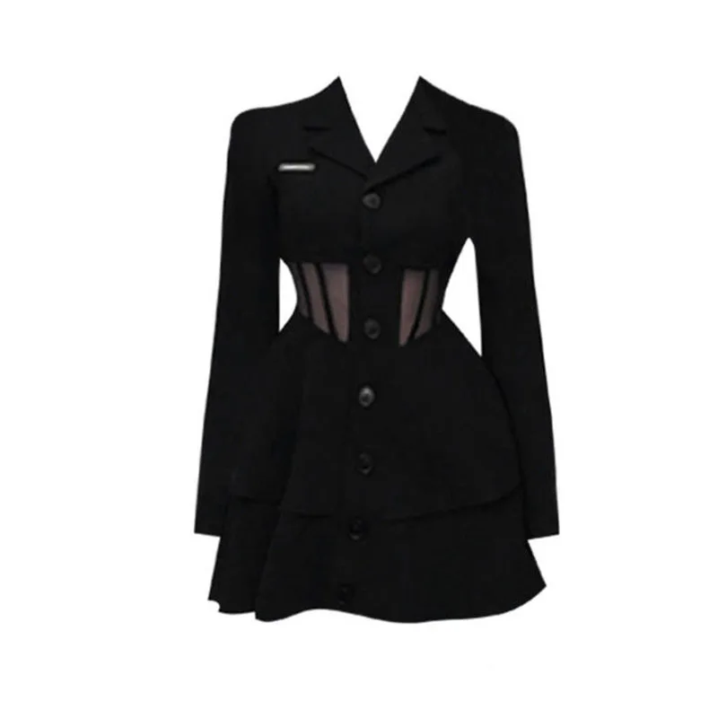 

2023 New Fashion Black Suit Jacket Women Dress Spring And Summer Backless Waistband Slim Dress Coat
