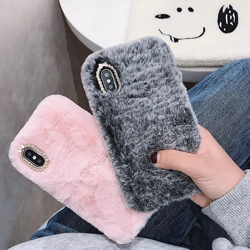 Fur Plush Case Soft Cases For Samsung A02S A21S A02 A12 A72 A52 A42 A32 A51 A71 A50 A70 S21FE Luxury Diamond Glitter Phone Cover