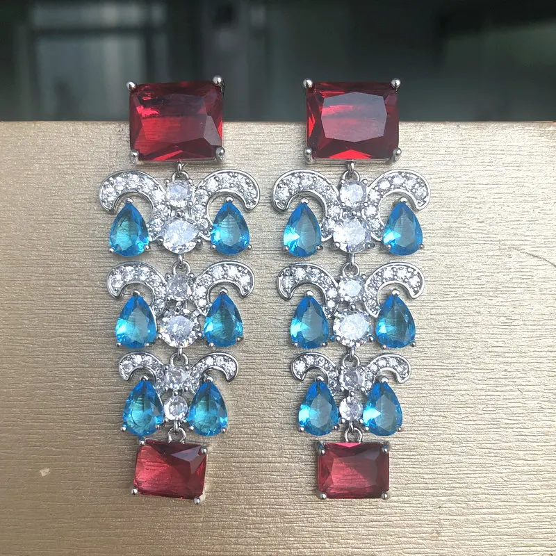 

Bilincolor Red and Blue Tassel Earring for Women Gift