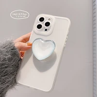 japan crystal love heart bracket matte clear soft case for iphone 12 13 11 pro max 7 8 plus xr x xs max soft protective cover
