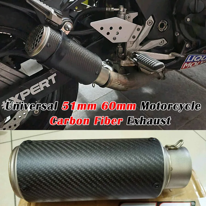 

Universal 51mm 60mm 61mm Motorcycle Racing Project Exhaust Escape System Modify Carbon Fiber Muffler For DUKE390 Z1000 R1 CBR500
