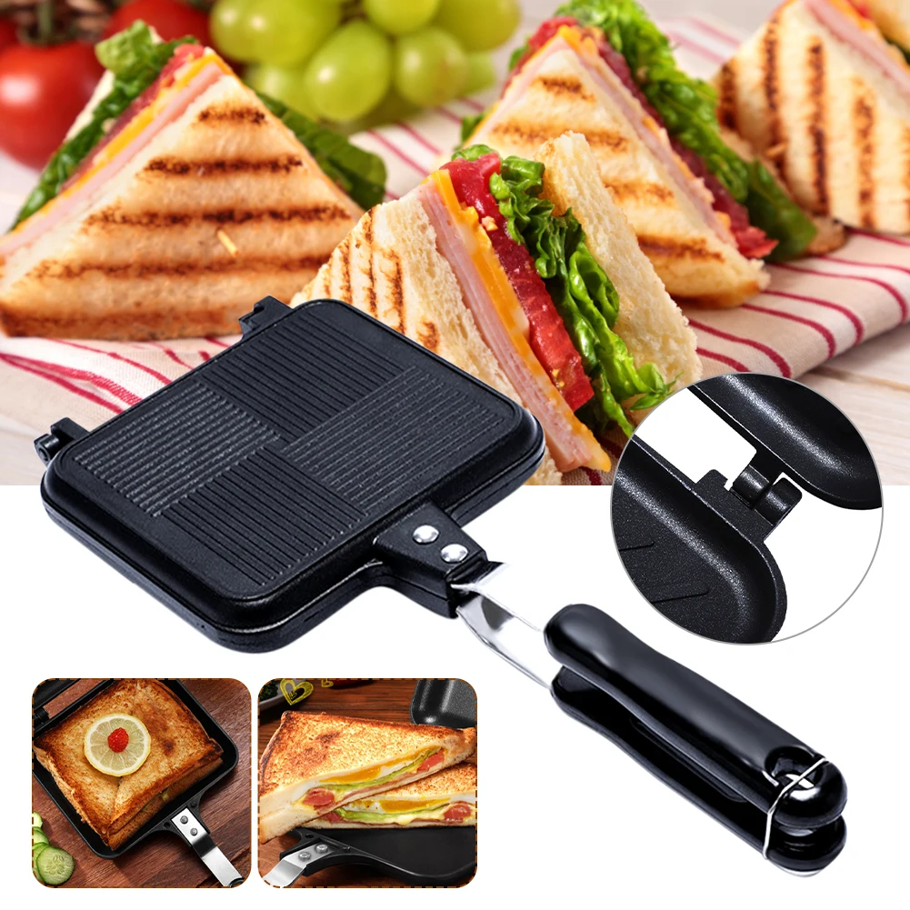 

Non-Stick Flat Bottom Frying Pan Flat Bottom Double-sided Frying Pan Bread Toast Sandwich Mold Steak Fry Pan Pancake Maker