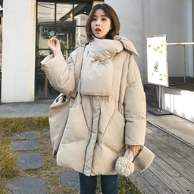 DEODAR Women 90% White Duck Down Jackets 2022 Winter New Female Scarf OverSize Coat Loose Thicken Parkas Warm Windproof Outwear