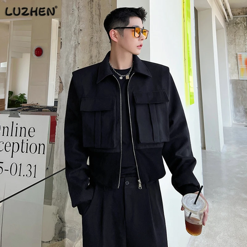 

LUZHEN Elegant Stylish Big Pockets Patchwork Design Men's Casual Jackets High Quality Trendy Gentleman Locomotive Coat 77adfc