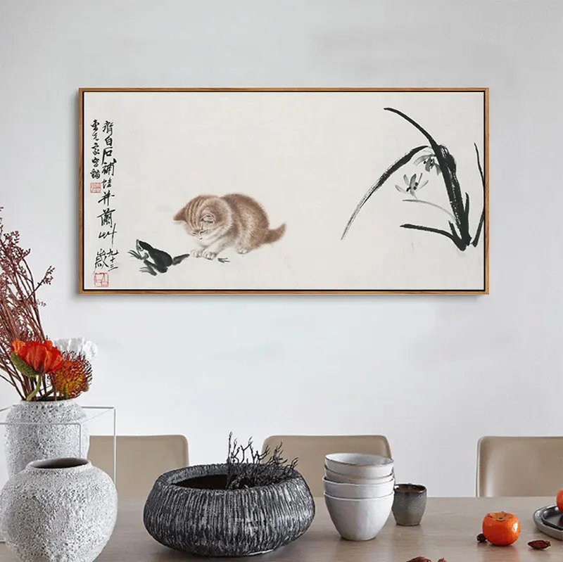 Картина на холсте в китайском стиле комбинация чернил декоративная живопись