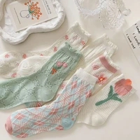 fashion simple tulip short soft casual flower hosiery korean style socks cotton women mesh socks