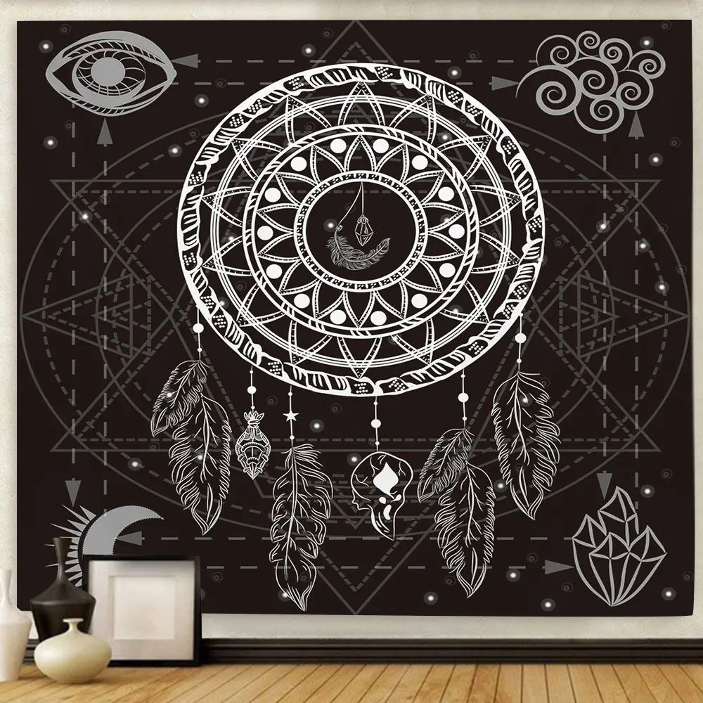 

Psychedelic Dreamcatcher Feather Tapestry Wall Hanging Art Boho Mandala Tapestry Wall Cloth Carpet Backdrop Yoga Mat Home Decor