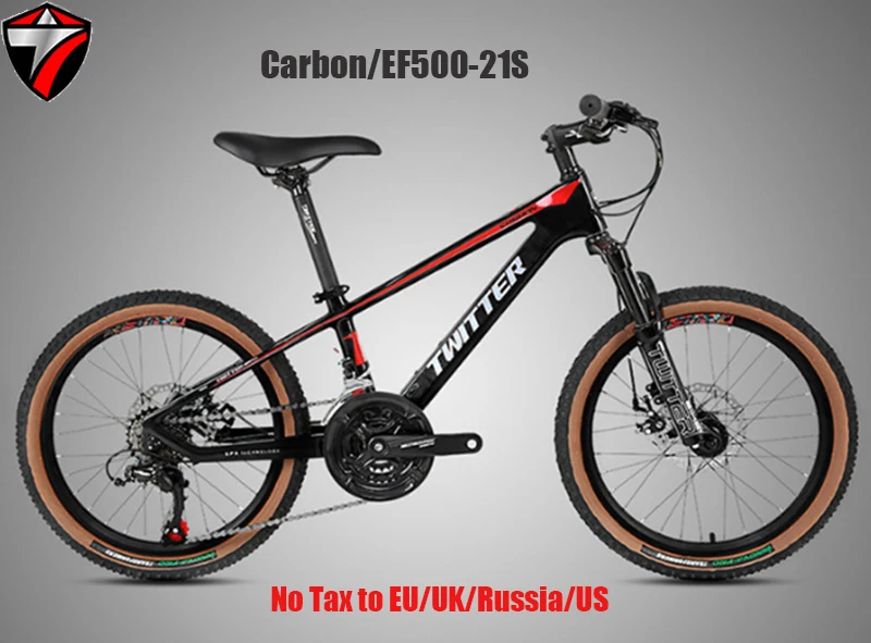 Фото Карбоновые горные велосипеды Twitter 20, детский подростковый велосипед MTB, дисковый тормоз Shimano 21S, подвесная вилка, внутренний трос DPD для ЕС/Великобритании №1