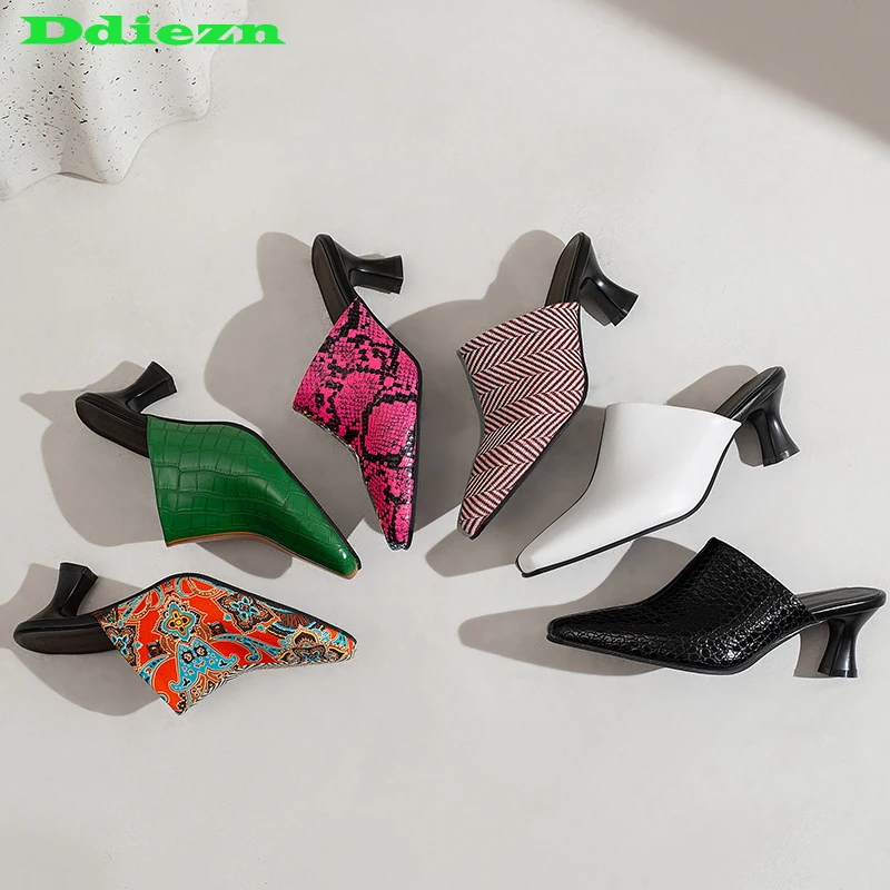 

Туфли-лодочки женские на высоком каблуке, повседневная обувь, без задника, разноцветные, весна 2023