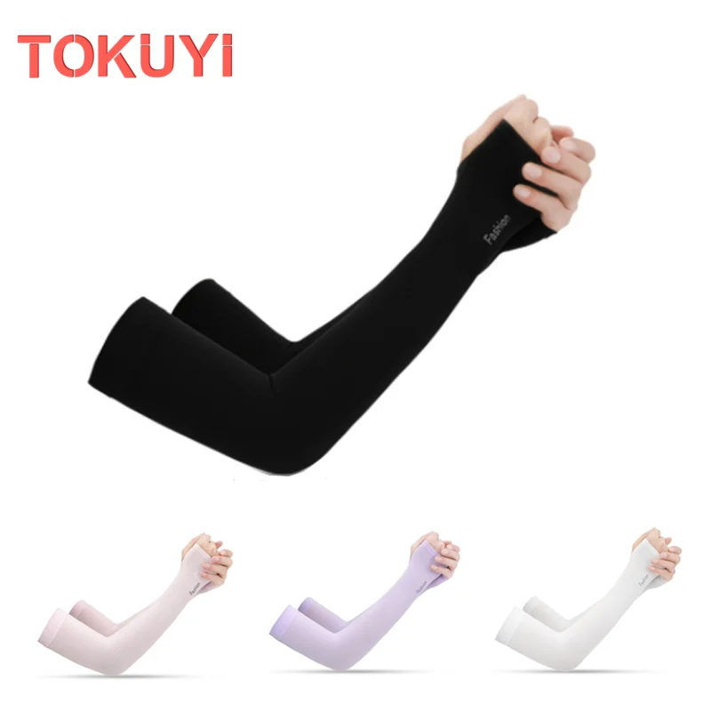 TOKUYI Unisex Ice Silk UV Protection Hand Cover Women Men Sport Sleeve Anti-Slip Running Fishing Outdoor Arm Sunblock Cover