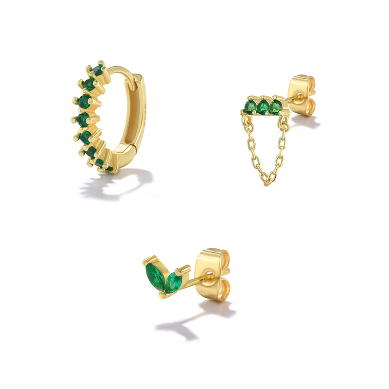 

CANNER 3pcs/set Pendientes Brincos Green Zircon Stud Earring for Women Girls Korean INS Earrings Wedding Piercing Jewelry