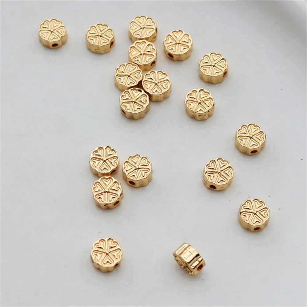 

14k package gold through-hole round cake bead 7mm clover texture diy handmade jewelry accessories