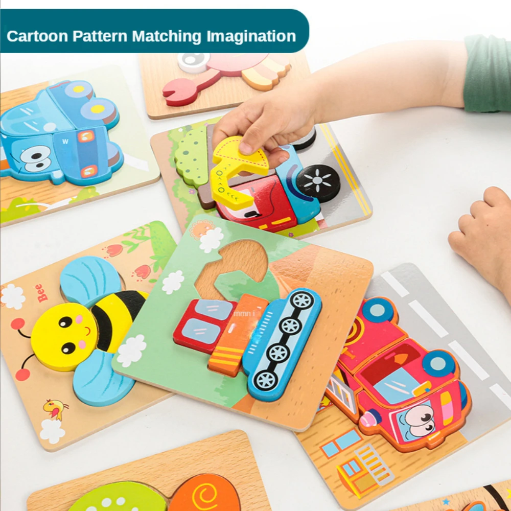 

Children's 3D Wooden Cartoon Jigsaw Puzzle Montessori Animal Baby Buckle Hand Grab Board Wooden Toy Early Education Puzzle Game