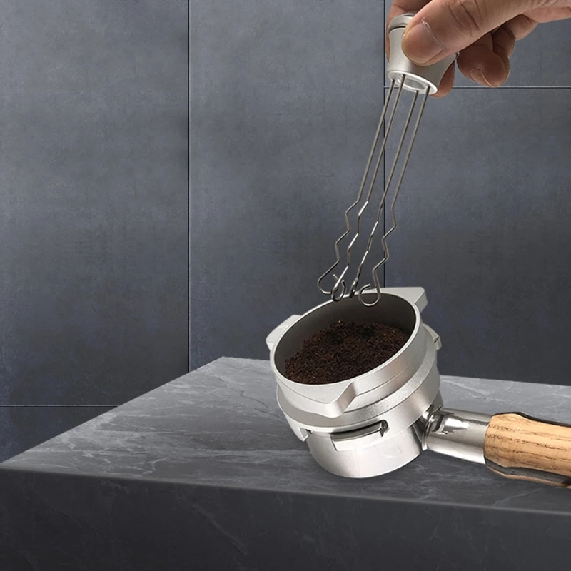 

F63A Wooden Handle Espresso Coffee Stirrer/Coffee Dosing Funnel Needle Coffee Powder Hand Tamper Distributor Leveler Tool Needle