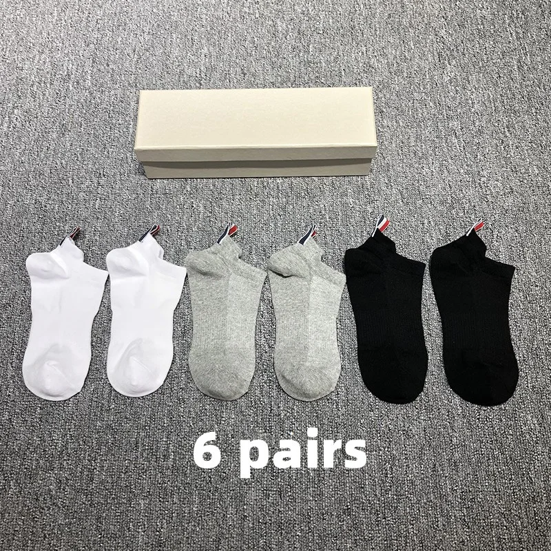 

THOM Men's Socks Luxury TB Brand Pure Color Ankle Stocks Women's Cotton Sockings Street Fashion Wholesale TB Socks Ins 6 Pairs