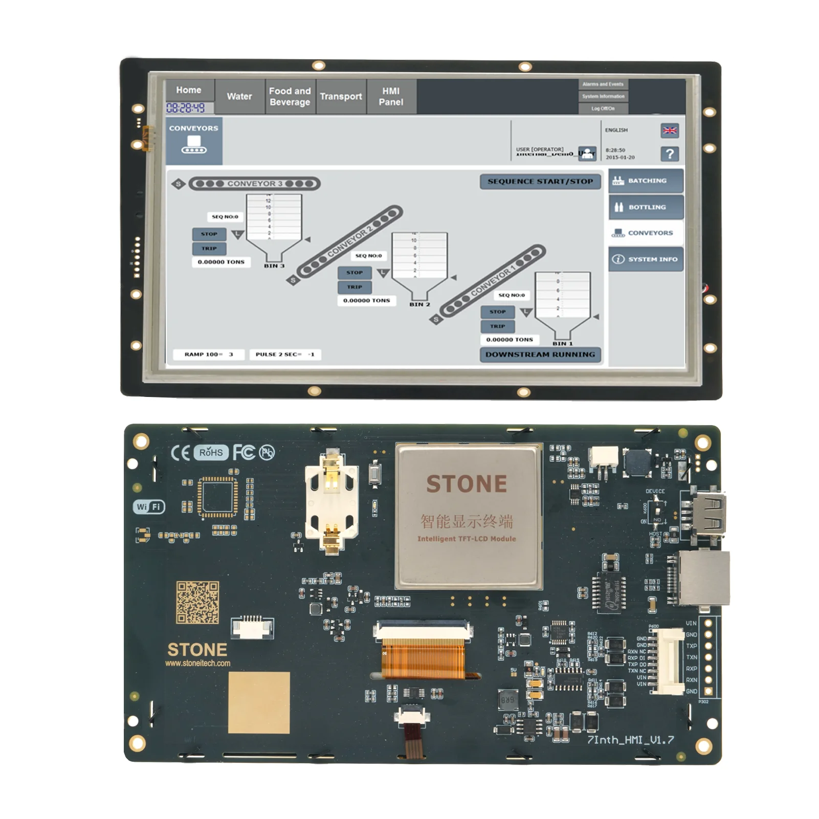 7 inç HMI seri LCD ekran modülü ile dokunmatik ekran + RS232 RS485 TTL UART Port + GUI tasarım yazılım STVI070WT-01