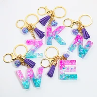 diy creative 26 letters resin keychains for women handbag car keyring ornaments accessories girl gift handcarft tassel key rings