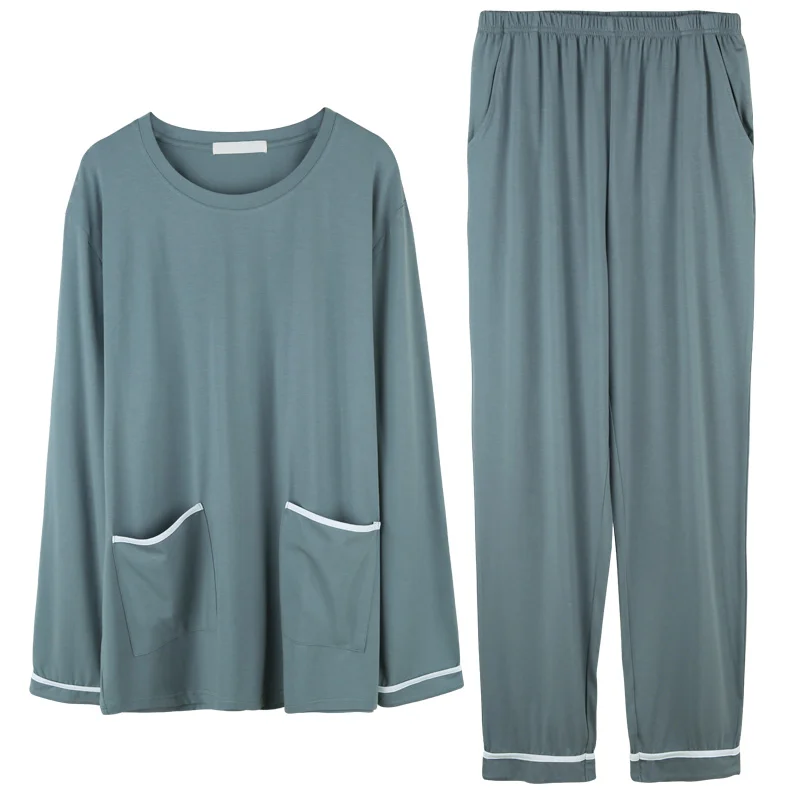 Мужские пижамы всесезонные с длинным рукавом из модала хлопка шелка весна-лето