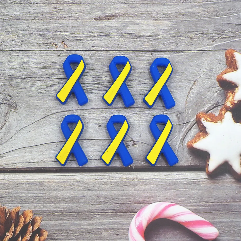 

50 шт. Ленточные бусины Chenkai с синдромом вниз, силиконовые подвески, фокусные бусины для бисероплетения, бусины с рисунком для самодельных цепочек для пустышек