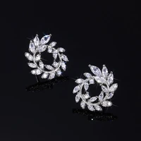2022 circle leaf shaped stud earrings for women with glass filled cubic glass filledia female accessories fancy fashion jewelry