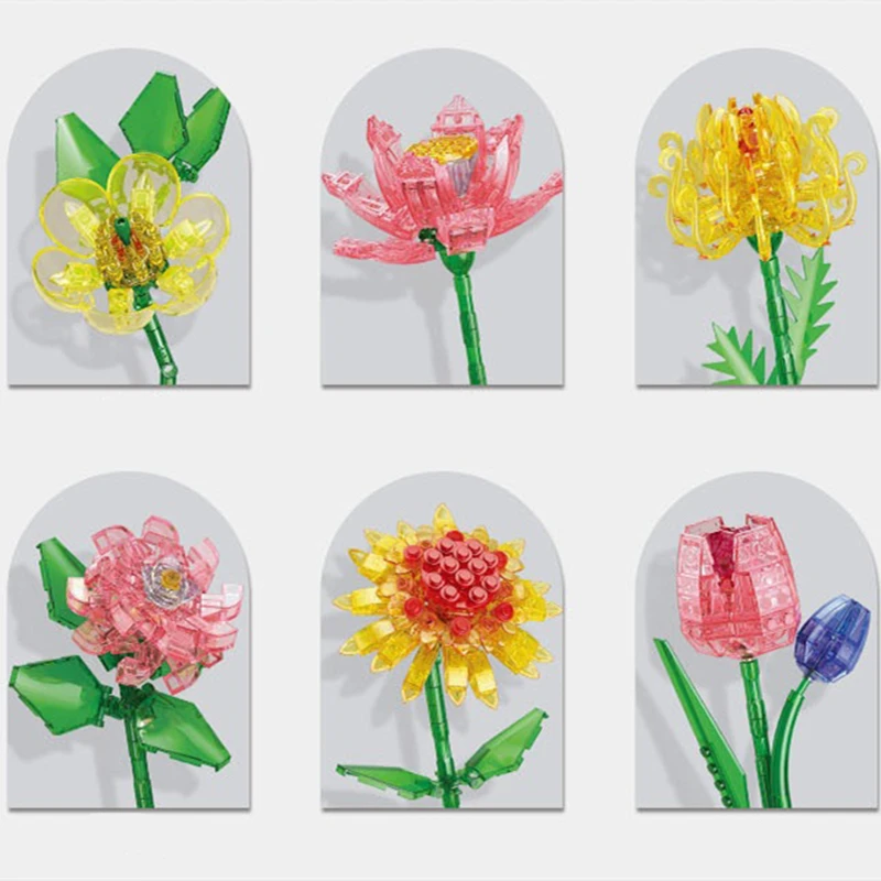 3d Прозрачный Букет Строительные Блоки Роза Орхидея Гортензия Дизайн Сделай Сам