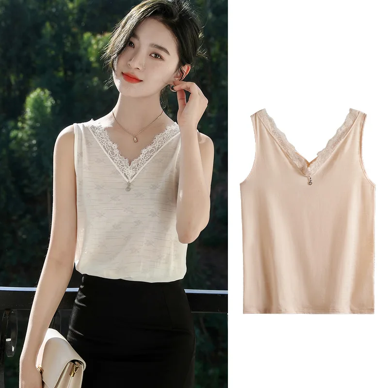 

Ladies V-Neck Vest Sleeveless Shirts Women's Loose T-Shirts Lace T-Shirts Spring Summer Spice Girls Knit Camisole