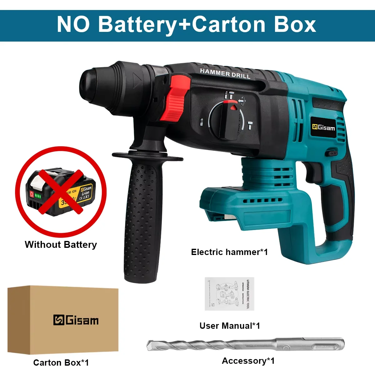 

Gisam 26 мм бесщеточный аккумуляторный перфоратор для Makita 18 В