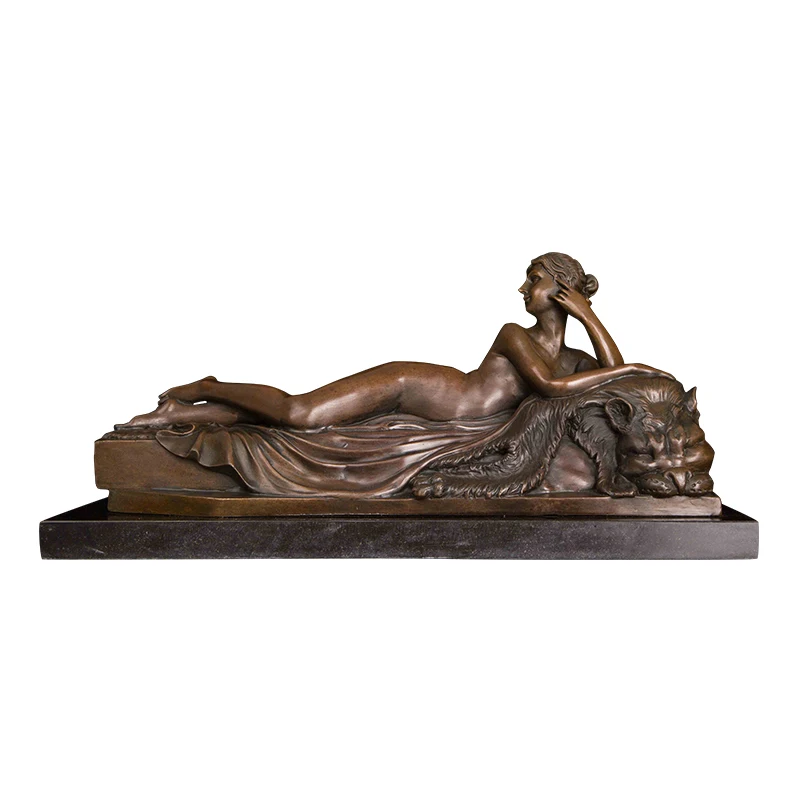 

PY-270 Collectible livingroom decoration bronze Lying Down Erotic sexy lady statue Western Naked Woman Figurines Copper Art