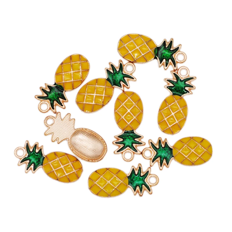 

10pcs New Enamel Pineapple Shape Charms KC Gold Tone Zinc Alloy Fashion Pendants for Jewelry Earring Bracket Making 11*24mm
