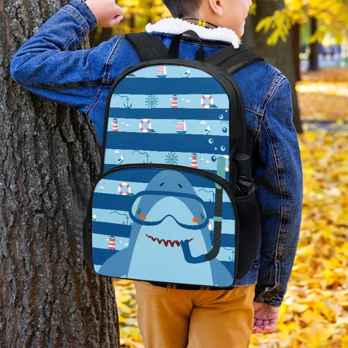 

FORUDESIGNS Cute Dolphin Print Backpacks Teen Practical Schoolbags Multipurpose Storage Double Zipper Bookbags School Rucksack