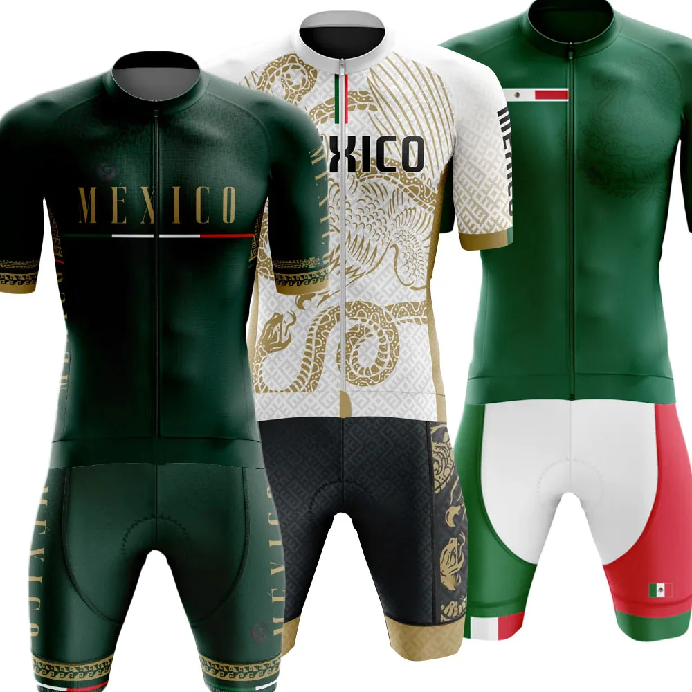 Mexico Cycling Jersey 2023 National Team Set Summer Mexican Green Clothing Road Bike Shirts Suit Bicycle Bib Shorts MTB Ropa