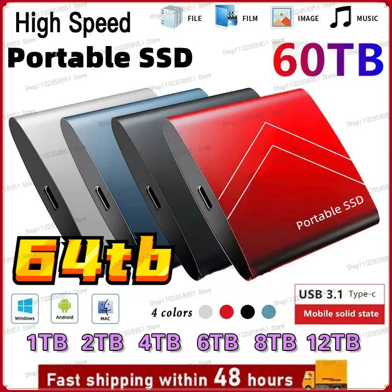 

External SSD 64tb Hard Disk 4TB 2TB 1TB 500G Portable SSD Solid State Drives USB 3.1 Type C 8TB Hard Drive for Computer Laptops