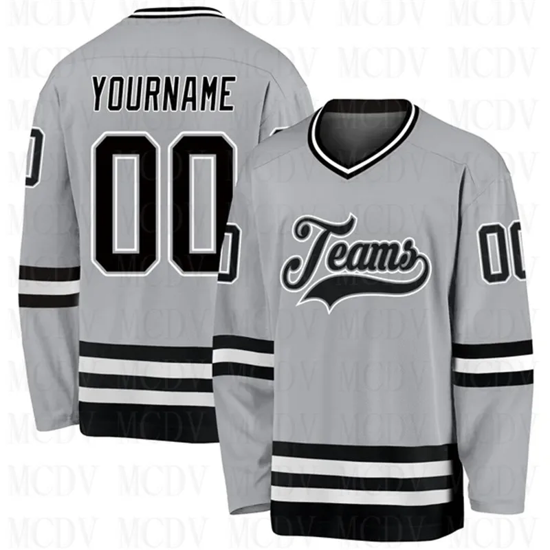 

Custom Gray Black-White Hockey Jersey 3D Print You Name Number Youth Mens Women Ice Hockey Jersey Competition Training Jerseys