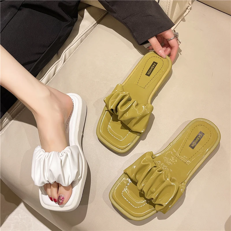 

Slippers Casual Low Female Shoes Slides Platform Loafers Luxury 2022 Soft Flat PU Low Flat Shoes Female House Slippers Platform
