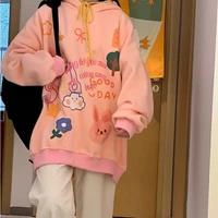 women oversized hoodie kawaii japan style pink graffiti sweatshirt with hood autumn 2021 korean cute clothes soft girl hoodies