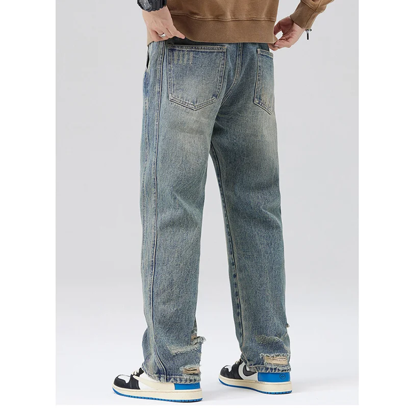 Streetwear Men Large Loose Broad Leg Blue Jeans Autumn and Winter New Pattern Falling Feeling Mopping The Floor Trousers Female