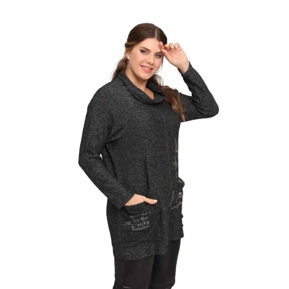 

Женская блузка Fierte большого размера Lm43180 воротник воротника Воротник с карманами длинный рукав реглан хлопковая эластичная зимняя повседн...