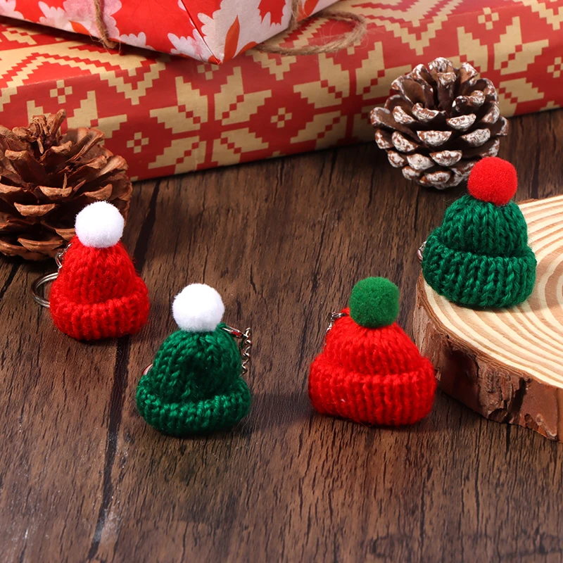 

Knitting Hat Keychain Beanie Cap Pendant Key Ring Christmas New Year Decorations Backpack Car Charms Bag Accessories