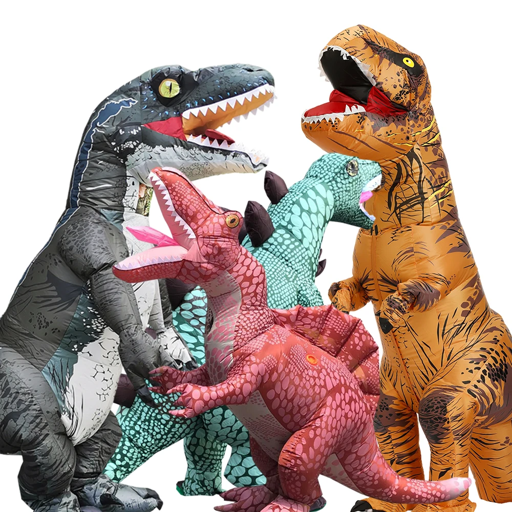 Jurassic Dinosaur Tyrannosaurus Velociraptor Stegosaurus Spinosaurus Cartoon Animal Inflatable Costume Halloween Cosplay Onesie