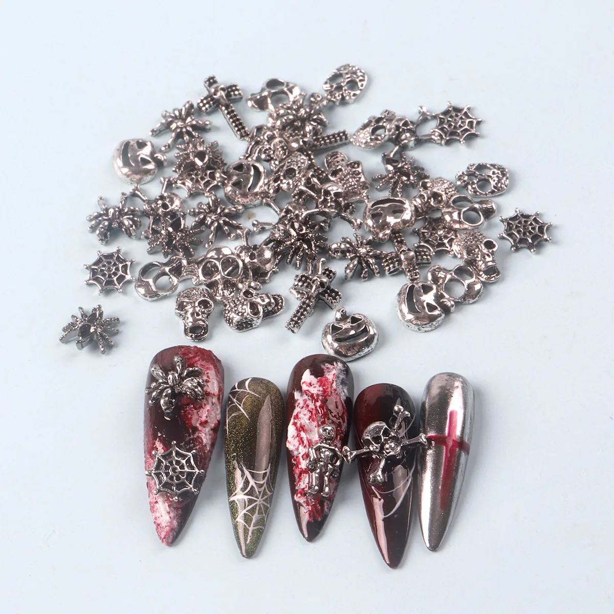 TSZS 3D винтажные стразы для дизайна ногтей на Хэллоуин упаковка из 50 серебряных