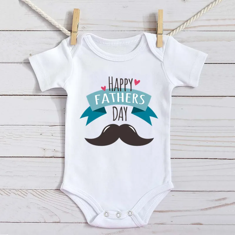 

2022 New Happy Father's Day Print Baby Clothes Cotton Short Sleeve White Bodysuit Best Gift for Dad