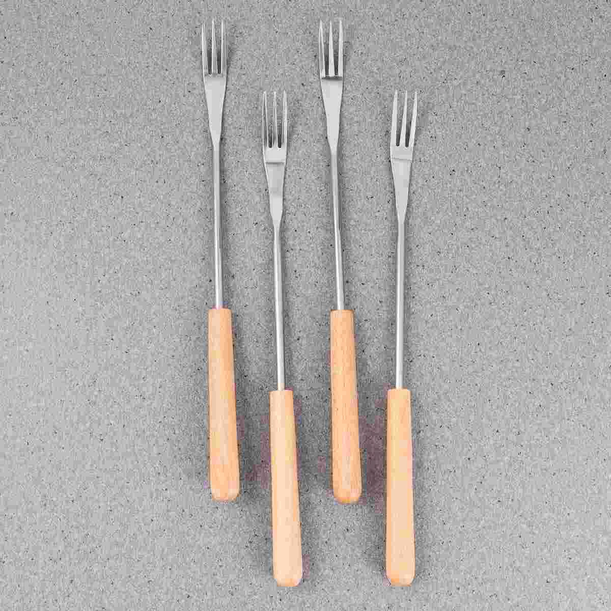 

Fondue Fork Forks Stainless Steel Hot Pot Wood Sticks Cheesehandles Set Handle