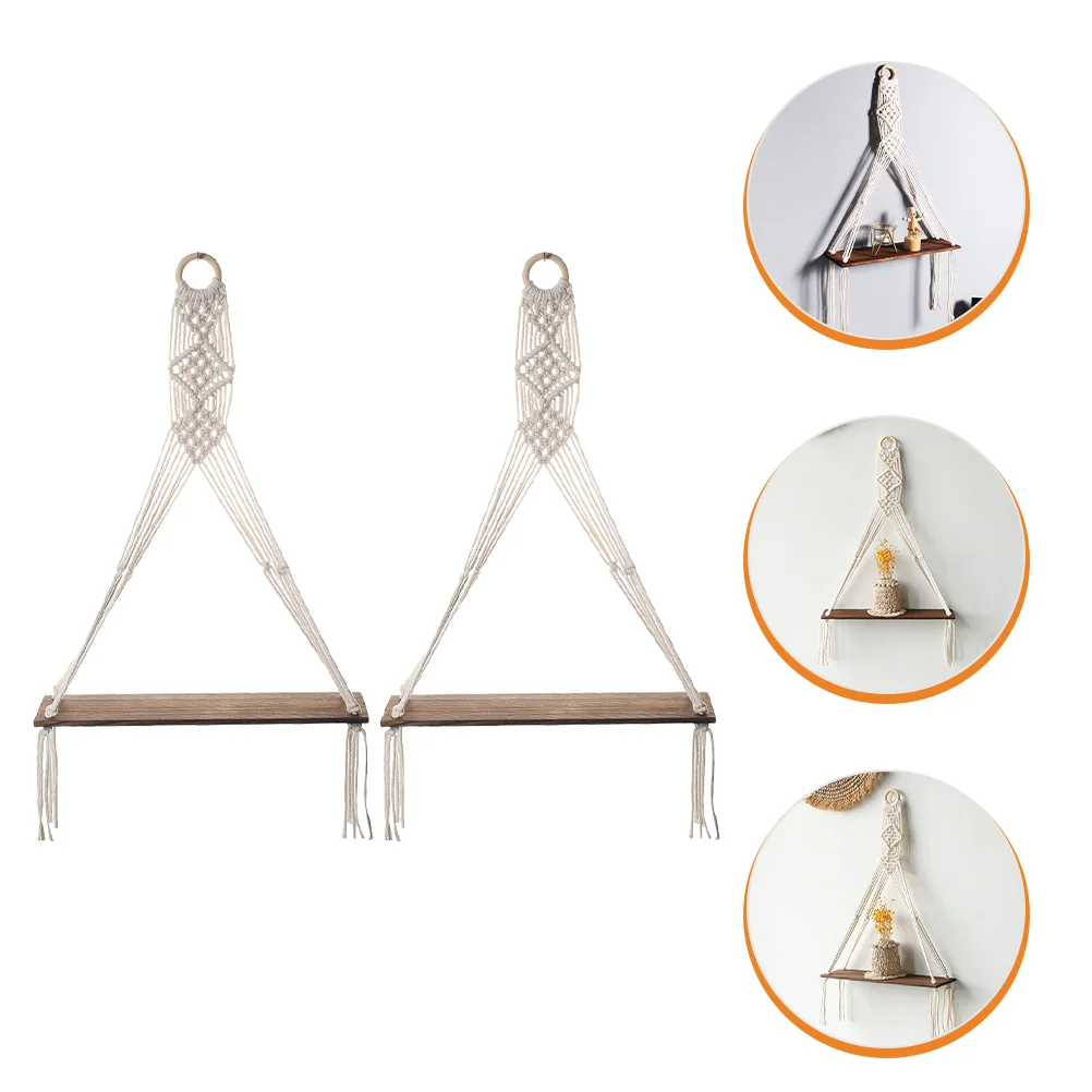 

2Pcs Macrame Hanging Shelf Macrame Wall Shelf Hanging Wall Shelf Floating Shelves Hanging Wood Shelf Macrame Shelf Hanging Shelf
