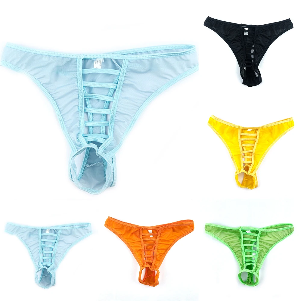 

Man's Fashion Underwear Sexy Fishnet Open Crotch Briefs Breathable Thongs T-Back G-String Hollow Sissy Underpants