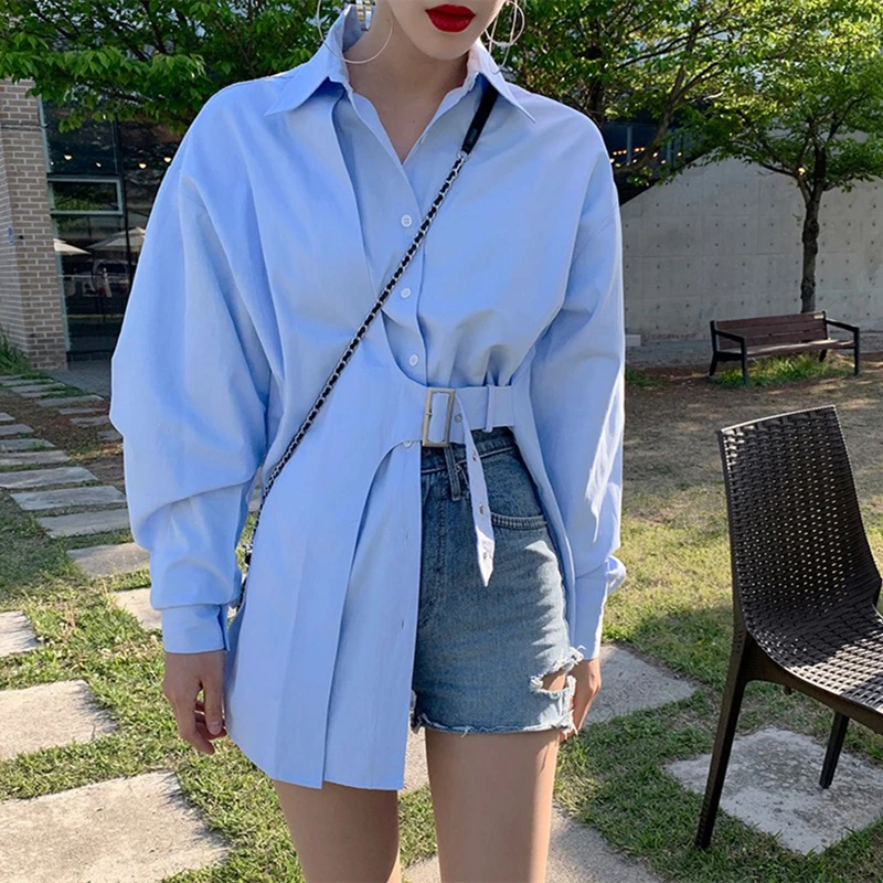 

Autumn Women Korean Chiffon Blouse Casual Solid Chic Long Sleeve Tops Ladies Loose Single Breasted Shirt Blusas Mujer Female