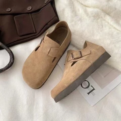 

2023 spring and autumn New Women's shoes Frosting Cowhide Leisure Baotou Nude shoes female