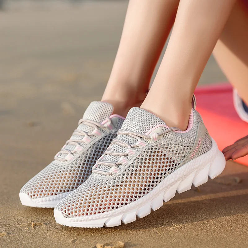 Sneakers Free Shipping Lightweight Women's Walking Shoes Comfortable Breathable Women's Shoes Lace-Up Thick Sole Outdoor Sandals