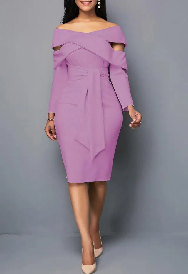 

Dresses Women 2203 Autumn Sexy Fashion Long Sleeve One Line Neck Party Slim Fit Lace Up Elegant Evening Pencil Dress